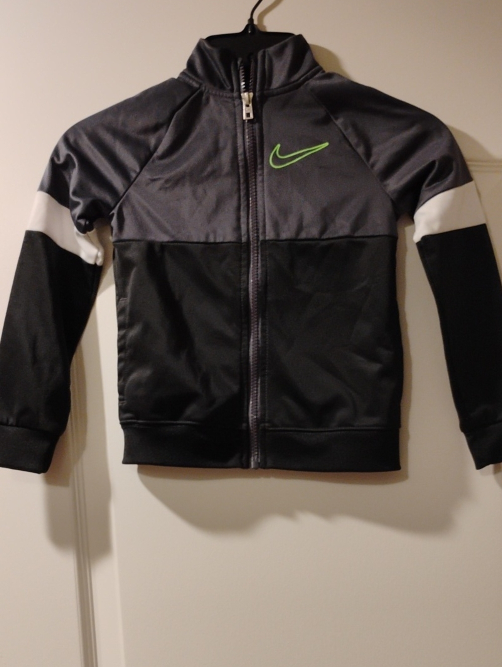 Nike Kids Black and Gray Full-Zip Jacket with Neon Green Swoosh